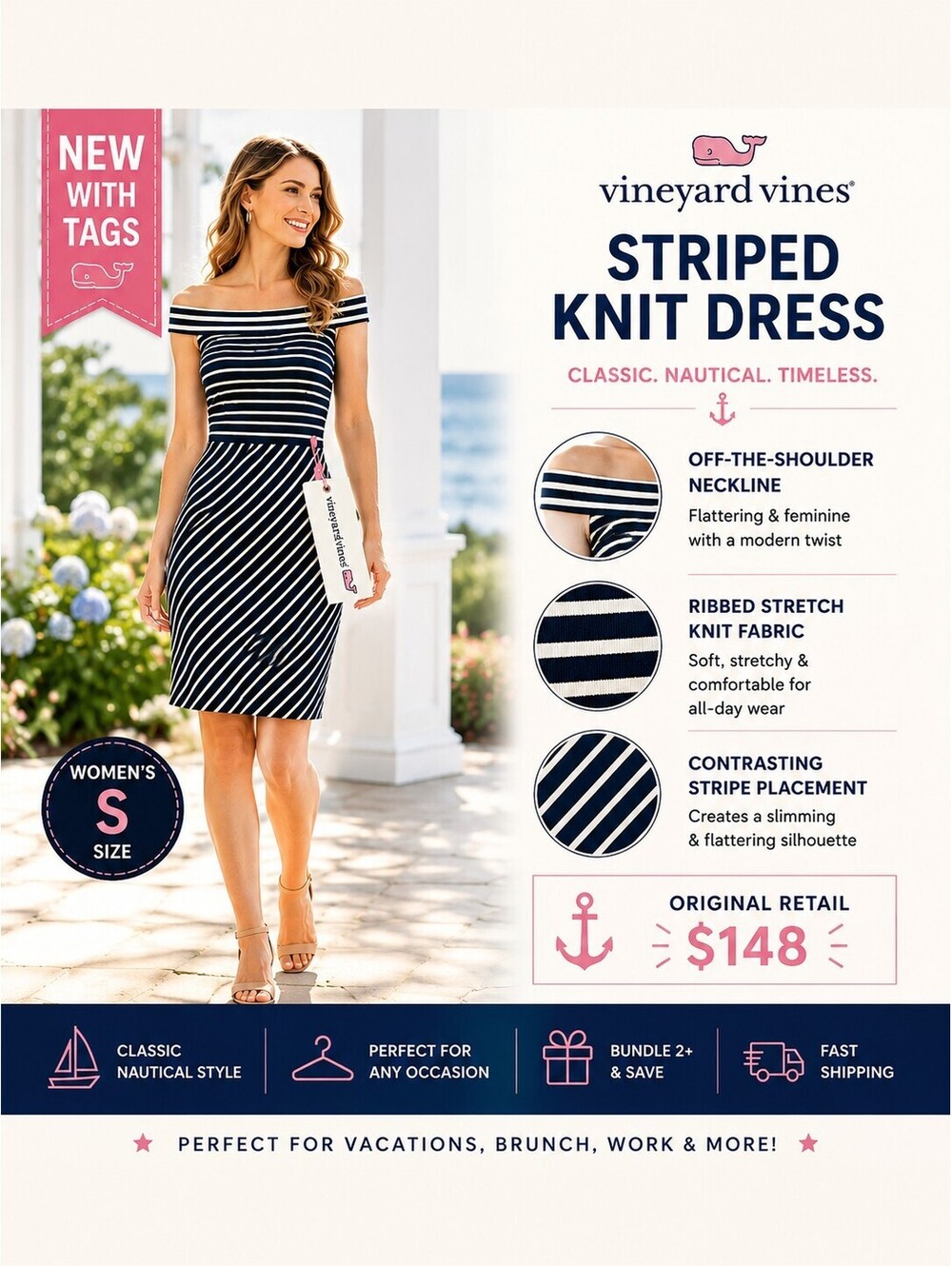 New With Tags | vineyard vines Size S | Striped Knit Dress